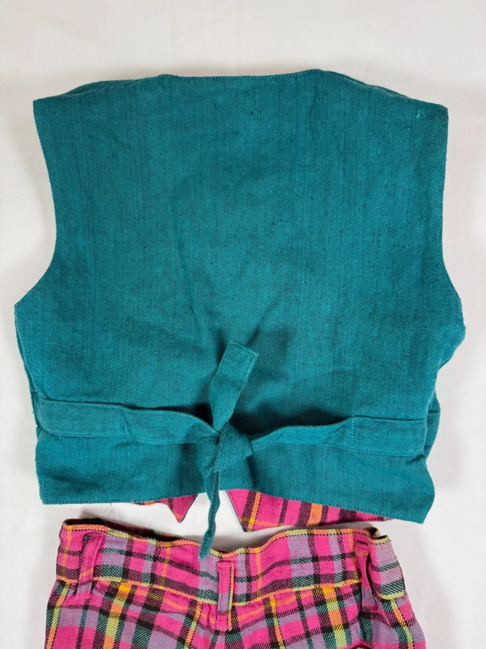 VINTAGE YAKKITY YAK 1990s Reversible Plaid Vest & Shorts Set Size 5 Cotton Rayon